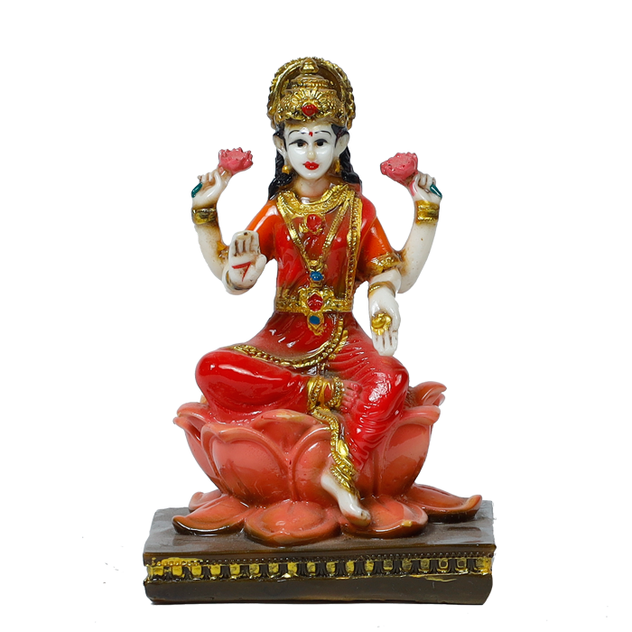 Goddess Lakshmi Is Sitting On The Throne Marble Dust Murti Idol -6 × 4 Inches | For Pooja Temple | Home Decor | Office Decoration | Mandir Decoration And Gifts
