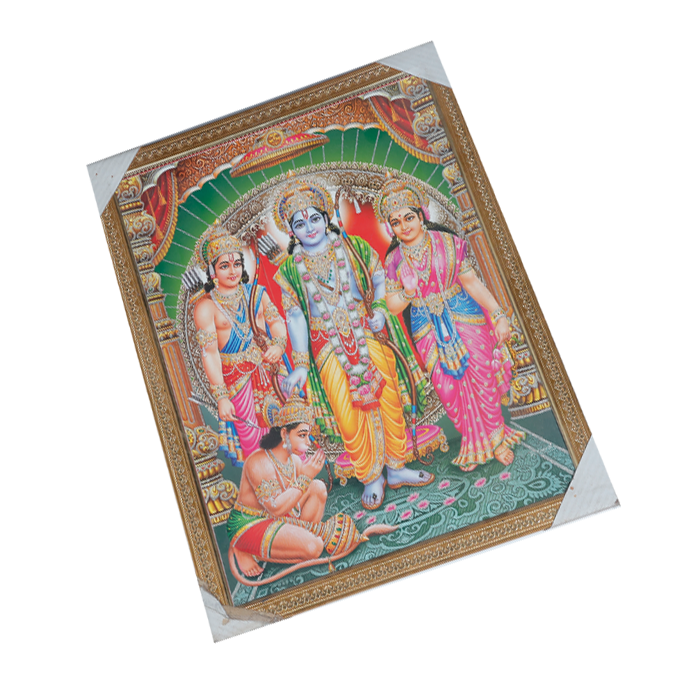 Lord Ram Darbar With Ram, Laxman, Sita And Hanuman Photo Frame - 26 × 20 Inches | For Pooja Temple | Home Decor And GIfts