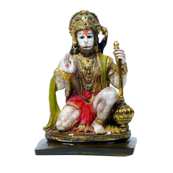 Lord Veer Bajrang Bali Hanuman Ji Marble Dust Murti Idol - 9 x 5 Inches | For Pooja Temple | Home Decor | Office Decoration | Mandir Decoration And Gifts