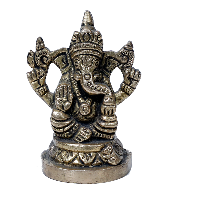 Brass Murti Lord Ganesha Is Sitting On Throne - 2.5 × 2 Inches | For Pooja Temple | Home Decor | Office & Mandir Decoration And Gifts