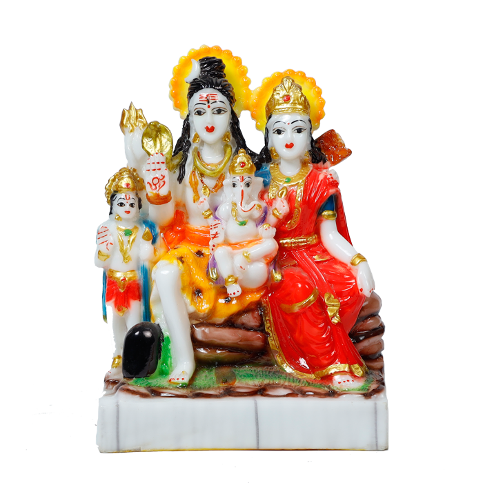 Lord Shiva Family Sitting on The Throne Marble Dust Murti Idol | God Shiva, Parvati, Ganesh And Kartikeya - 9 × 7 Inches | For Pooja Temple | Home Decor | Office Decoration | Mandir Decoration And Gifts