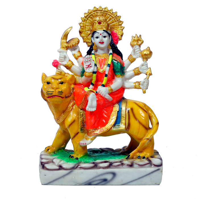 Goddess Durga Mata Is Sitting On The Lion | Marble Dust Murti Idol - 8 × 6 Inches | For Pooja Temple And Home Decor |Office Decoration | Mandir Decoration And Gifts
