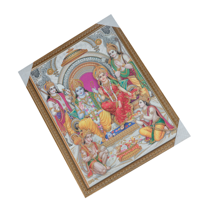 Lord Ram Darbar With Ram, Laxman, Sita And Hanuman Photo Frame - 26 × 20 Inches | For Pooja Temple | Home Decor And GIfts