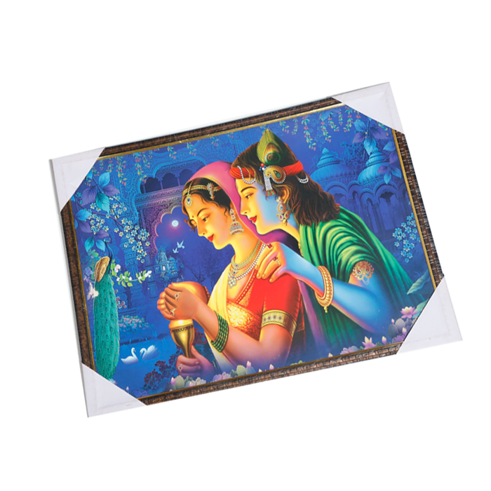 Goddess Radha And Lord Krishan Photo Frame - 25 × 19 Inches | For Pooja Temple | Home Decor And Gifts