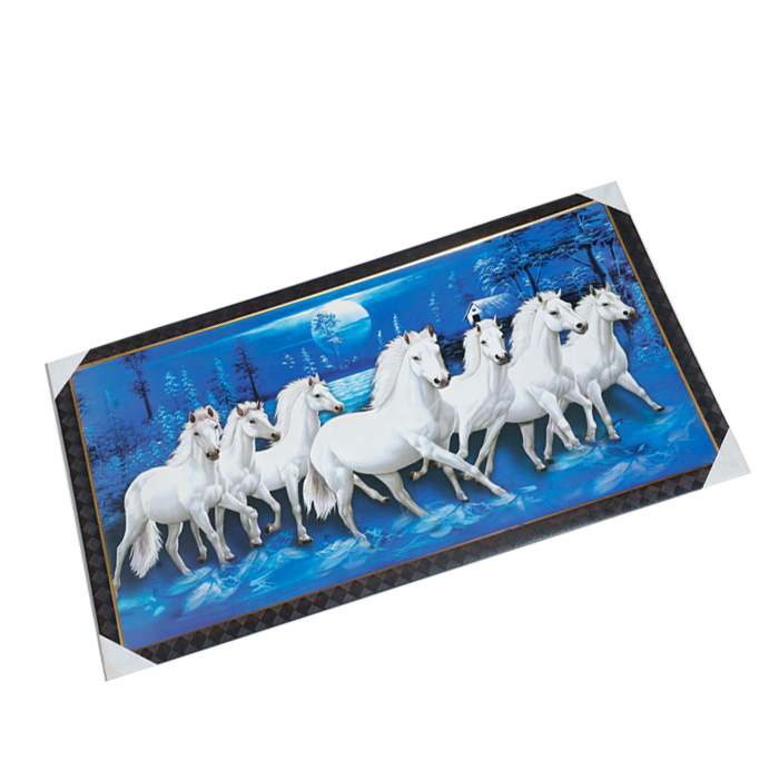 7 Running Vastu Shastra White Horse Photo Frame - 21 × 39 Inches | For Home Decor And Gifts