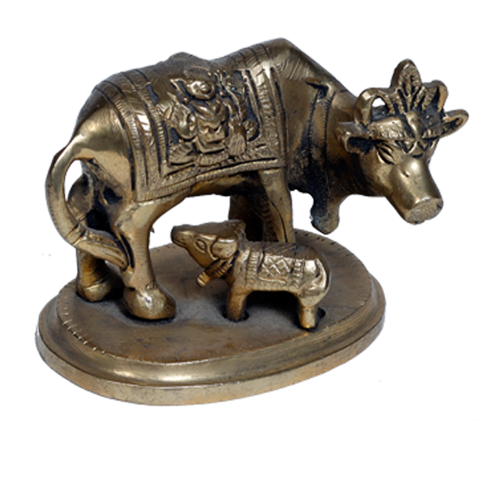 Brass Murti 3 No. Cow And Collins - 2.5 × 3.5 Inches | 3 × 3.5 Inches | For Pooja Temple | Home Decor | Office & Mandir Decoration | Vastu & Spiritual Decor, Ideal for Worship And Gifts