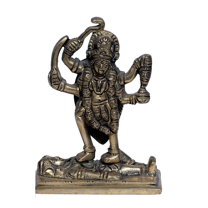 Brass Murti Goddess Kali Mata Standing On Lord Shiva - 4 × 3 Inches | For Pooja Temple | Home Decor | Office & Mandir Decoration And Gifts