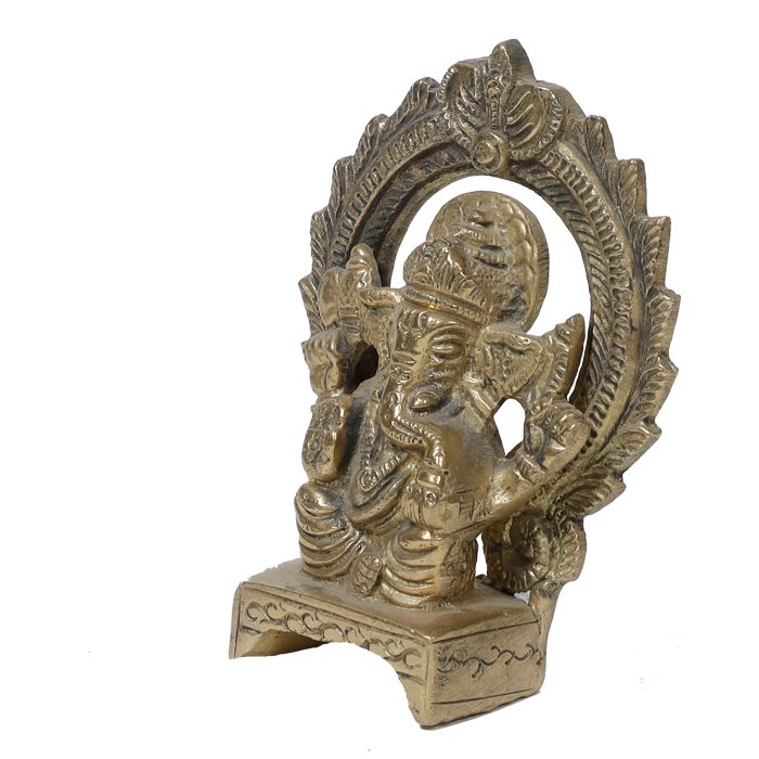 Brass Murti Lord Ganesha Is Sitting On Throne - 4.5 × 2.5 Inches | For Pooja Temple | Home Decor | Office & Mandir Decoration And Gifts