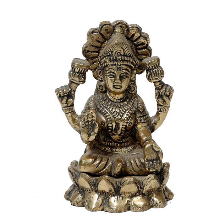 Brass Murti Goddess Lakshmi Ji Is Sitting On Lotus Flower - 4.5 × 3.5 Inches | For Pooja Temple | Home Decor | Office & Mandir Decoration And Gifts