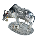 Metal Golden And Silver Plated Cow And Collins - 6.5 × 9 Inches | For Pooja Temple | Home Decor | Office & Mandir Decoration | Vastu & Spiritual Decor, Ideal for Worship And Gifts