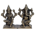 Ashtadhatu Murti Goddess Lakshmi And Lord Ganesha Is Sitting On Stool - 4 × 5.5 Inches | For Pooja Temple | Home Decor | Office & Mandir Decoration And Gifts
