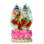 Goddess Lakshmi Mata & Lord Ganesha Is Sitting on louts Flower | Marble Dust Murti Idol - 7 x 4 Inches | For Pooja Temple | Home Decor | Office Decoration | Mandir Decoration And Gifts
