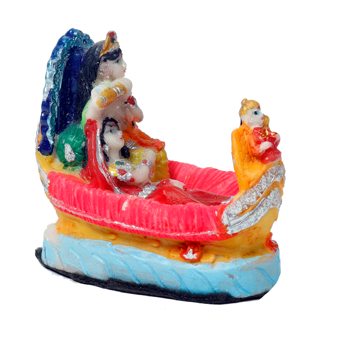 Goddess Radha And Lord Krishna Is Sitting In A Boat | Rubber Murti Idol - 3 × 3 Inches | For Pooja Temple | Home Decor | Office Decoration | Mandir Decoration And Gifts