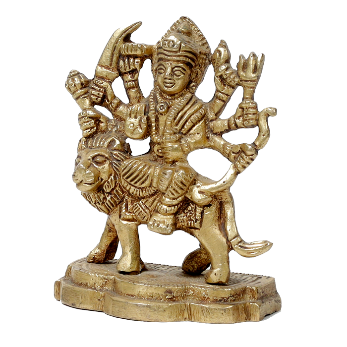 Brass Murti Goddess Durga Mata Is Sitting On Lion - 3 × 2.5 Inches | For Pooja Temple | Home Decor | Office & Mandir Decoration And Gifts