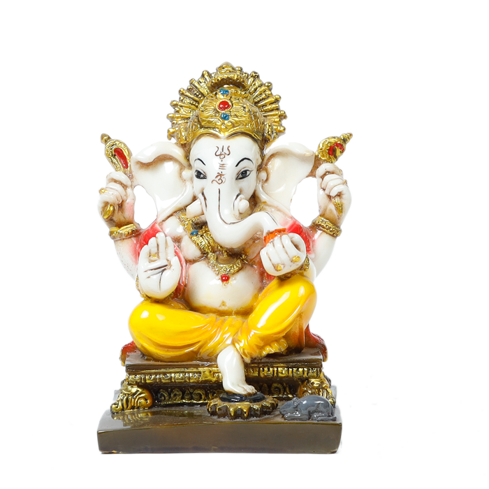 Lord Ganesha Is Sitting On The Throne | Marble Dust Murti Idol - 6 × 4 Inches | For Pooja Temple | Home Decor | Office Decoration | Mandir Decoration And Gifts