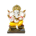 Lord Ganesha Is Sitting On The Throne | Marble Dust Murti Idol - 6 × 4 Inches | For Pooja Temple | Home Decor | Office Decoration | Mandir Decoration And Gifts