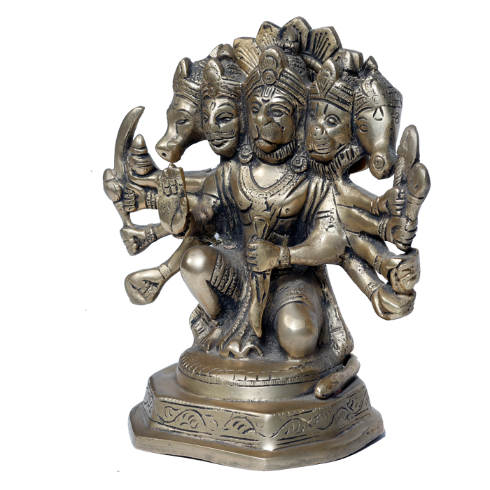 Brass Murti Panchmukhi Hanuman Ji - 7 × 6.5 Inches | For Pooja Temple | Home Decor | Office & Mandir Decoration And Gifts
