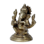 Brass Murti Lord Ganesha Is Sitting On Throne - 3 × 2 Inches | 3.5 × 3 Inches | 3 × 2.5 Inches | 3 × 3 Inches | For Pooja Temple | Home Decor | Office & Mandir Decoration And Gifts