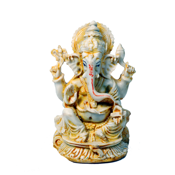Lord Ganesha Is Sitting On Throne | Marble Dust Murti Idol - 5 × 3 Inches | For Pooja Temple | Home Decor | Office Decoration | Mandir Decoration And Gifts