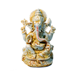 Lord Ganesha Is Sitting On Throne | Marble Dust Murti Idol - 5 × 3 Inches | For Pooja Temple | Home Decor | Office Decoration | Mandir Decoration And Gifts