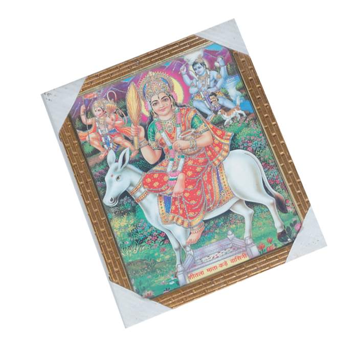 Goddess Sheetala Mata Is Sitting On Donkey Photo Frame - 11 × 10 Inches | For Pooja Temple | Home Decor And Gifts