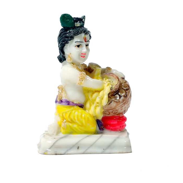 Lord Krishna Is Sitting On Throne | Marble Dust Murti Idol - 3 x 2 Inches | For Pooja Temple | Home Decor | Office Decoration | Mandir Decoration And Gifts