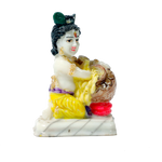 Lord Krishna Is Sitting On Throne | Marble Dust Murti Idol - 3 x 2 Inches | For Pooja Temple | Home Decor | Office Decoration | Mandir Decoration And Gifts