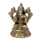 Brass Murti Lord Ganesha Is Sitting On Throne - 3.5 × 3 Inches | For Pooja Temple | Home Decor | Office & Mandir Decoration And Gifts