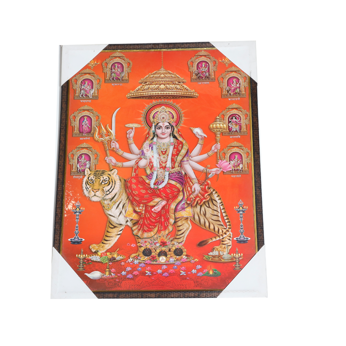 Goddess Durga Mata Is Sitting On The Lion Photo Frame - 25 × 17 Inches | For Pooja Temple | Home Decor And GIfts