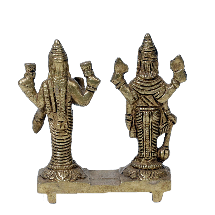 Brass Murti 2 No. Lord Vishnu Bhagavaan and Goddess Lakshmi Ji - 3.2 × 3.4 Inches | For Pooja Temple | Home Decor And Gifts