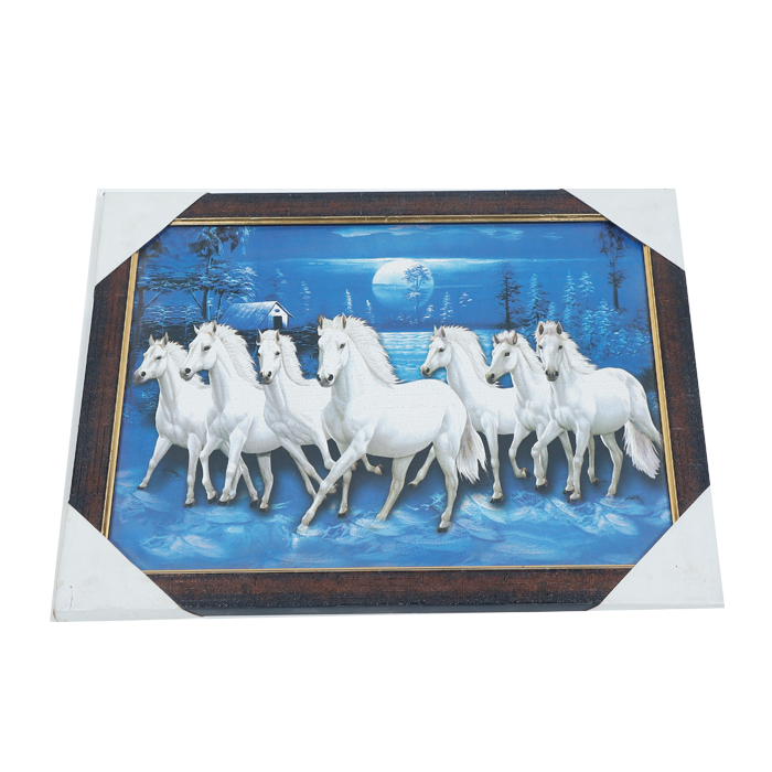 7 Running Vastu Shastr White Horse Photo Frame - 13 × 10 Inches | For Home Decor And Gifts