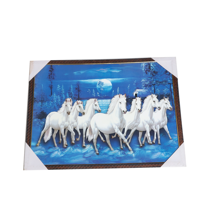 7 Running Vastu Shastr White Horse Photo Frame - 19 × 25 Inches | For Home Decor And Gifts