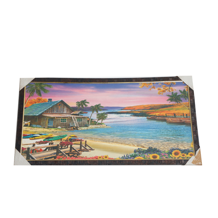 Living Room House on Riverside With Boats and Flowers Nature Scenery Photo Frame - 26 × 14 Inches | For Home Decor And Gifts