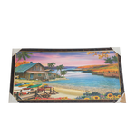 Living Room House on Riverside With Boats and Flowers Nature Scenery Photo Frame - 26 × 14 Inches | For Home Decor And Gifts