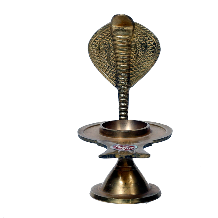 Brass 2 No. Shivling Stand With Snake - 5 × 4 Inches | For Pooja Temple