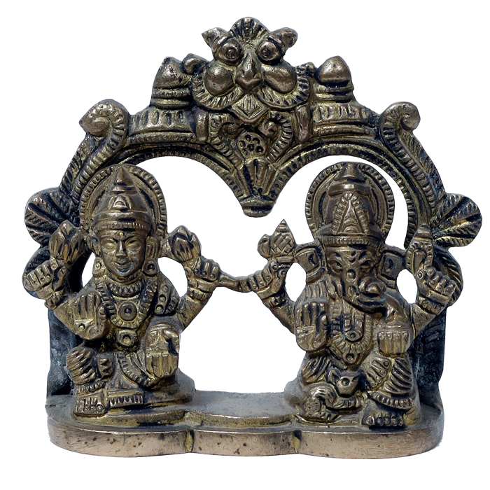 Brass Murti Goddess Lakshmi And Lord Ganesha Is Sitting On Throne - 3.5 × 3.5 Inches | For Pooja Temple | Home Decor And Gifts