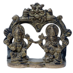 Brass Murti Goddess Lakshmi And Lord Ganesha Is Sitting On Throne - 3.5 × 3.5 Inches | For Pooja Temple | Home Decor And Gifts