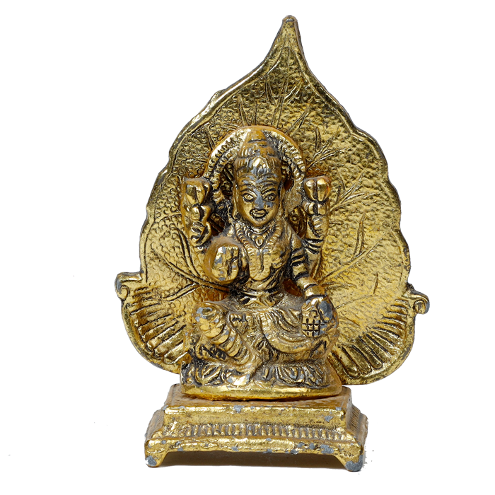 Brass Murti Goddess Lakshmi Ji Is Sitting On The Throne - 5 × 4 Inches | For Pooja Temple | Home Decor And Gifts