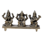 Brass Murti Goddess Lakshmi, Lord Ganesha And Goddess Saraswati Is Sitting On Stool - 2 × 4 Inches | 2 × 5 Inches | For Pooja Temple | Home Decor And Gifts