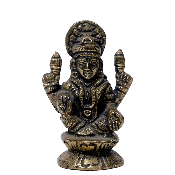 Brass Murti Goddess Lakshmi Ji Is Sitting On Stool - 2.5 × 2 Inches | 2 × 1 Inches | For Pooja Temple | Home Decor And Gifts