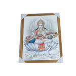 Goddess Saraswati Mata Sitting On Lotus Flower Photo Frame - 20 × 26 Inches | For Pooja Temple | Home Decor And Gifts