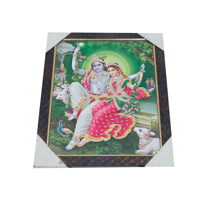 Goddess Radha And Lord Krishan Are Swinging Together Photo Frame - 9 × 13 Inches | For Pooja Temple | Home Decor And Gifts