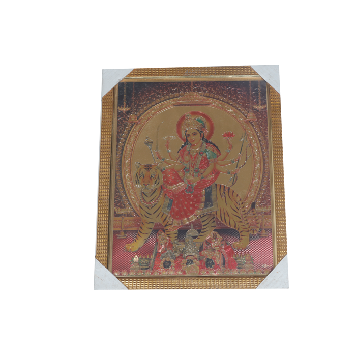 Goddess Durga Mata Is Sitting On The Lion Photo Frame - 17× 13 Inches | For Pooja Temple | Home Decor And Gifts