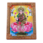 Maa Laxmi Showering Money with Pair of Elephant - 8 × 6 Inches | Glass Photo Frame