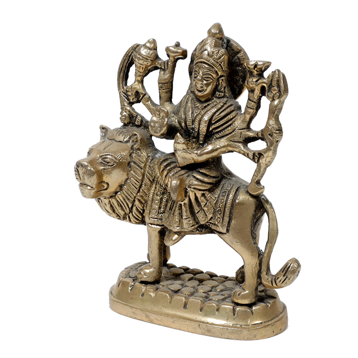 Brass Murti Durga Mata Is sitting On Lion - 4.4 × 3.5 Inches | 5 × 3.8 Inches | For Pooja Temple | Home Decor And Gifts