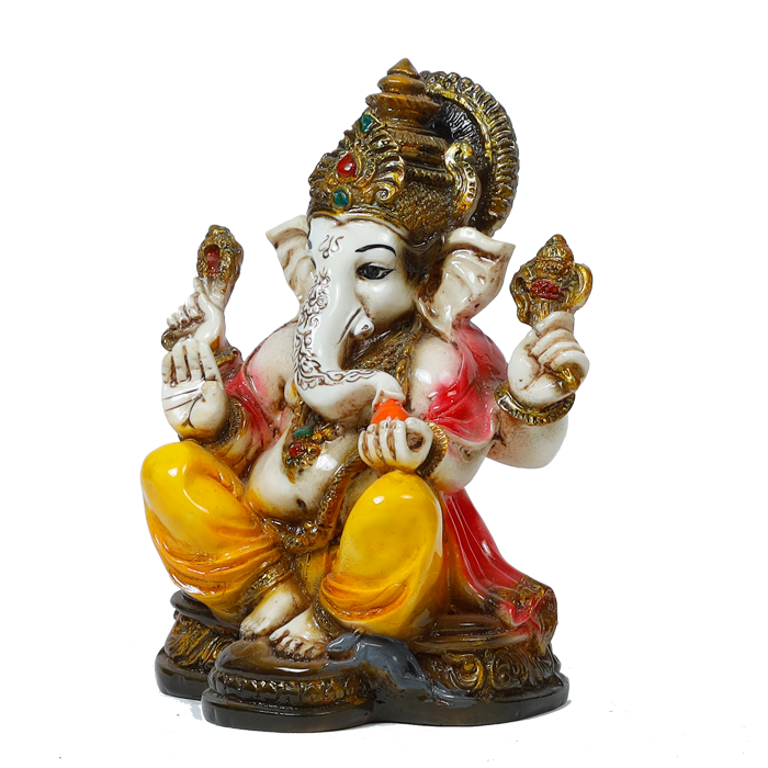 Lord Ganesha Is Sitting On The Throne Marble Dust Murti Idol - 6 × 4 Inches | For Pooja Temple And Home Decor