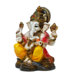 Lord Ganesha Is Sitting On The Throne Marble Dust Murti Idol - 6 × 4 Inches | For Pooja Temple And Home Decor