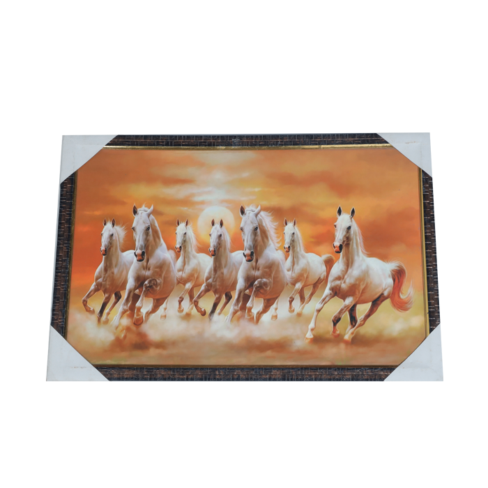 7 Running Vastu Shastr White Horse Photo Frame - 19 × 13 Inches | For Home Decor And Gifts