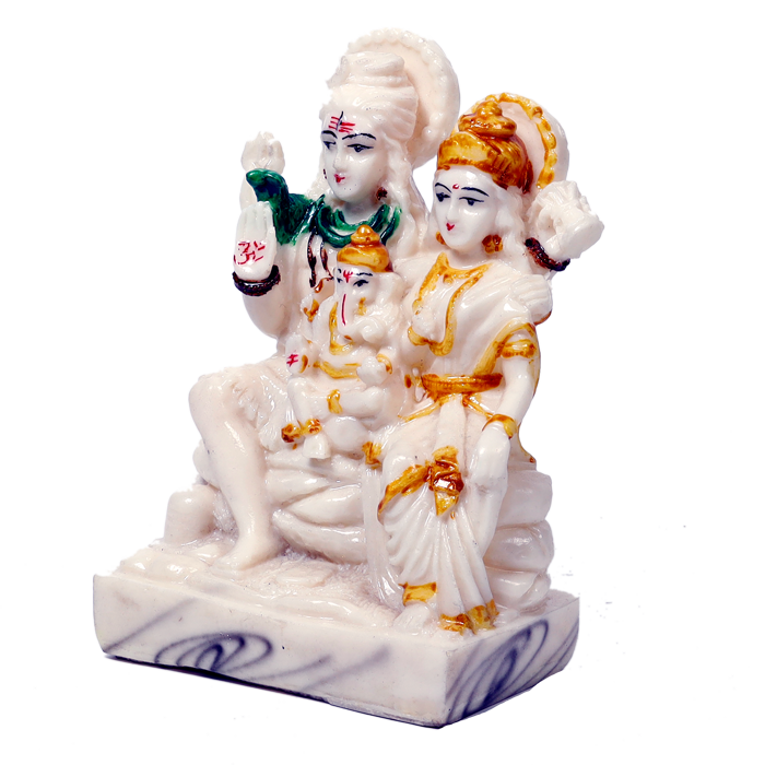 God Shiv Parivar Marble Dust Murti Idol - 7 x 5 Inches | Shiv Parvati Family | For Pooja Temple