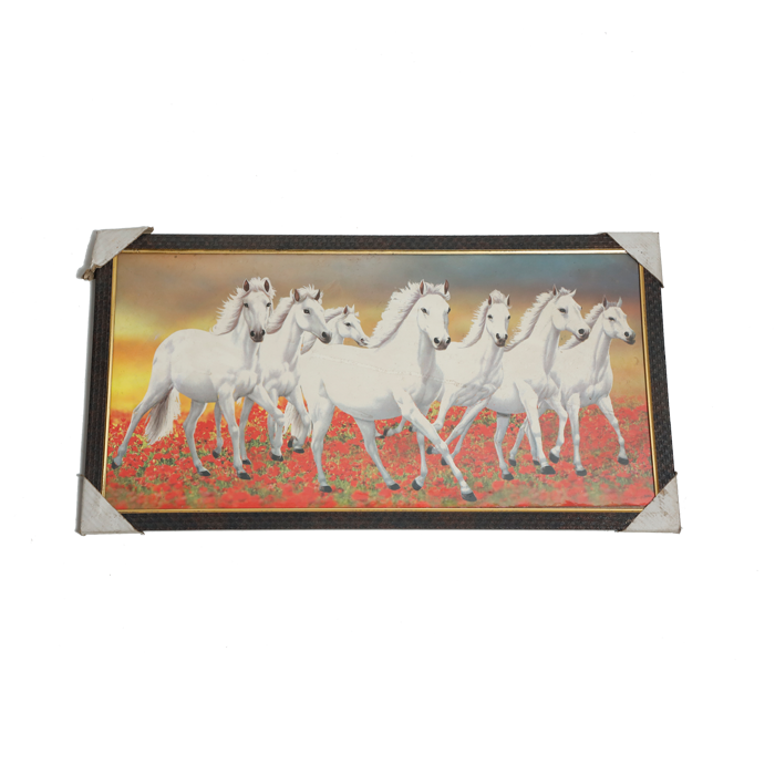 7 Running Vastu Shastr White Horse Photo Frame - 26 × 14 Inches | For Home Decor And Gifts